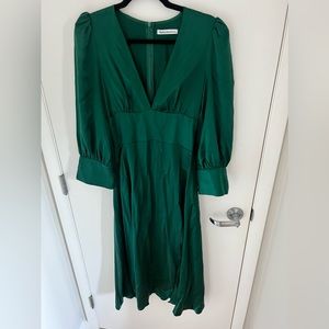 Emerald Green Refomation Satin Midi Dress